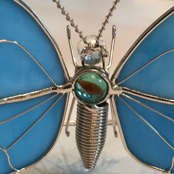 Preowned Stained Glass Butterfly candle holder, Sun Catcher, decor glass stand - Picture 4 of 5